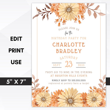 floral birthday invites